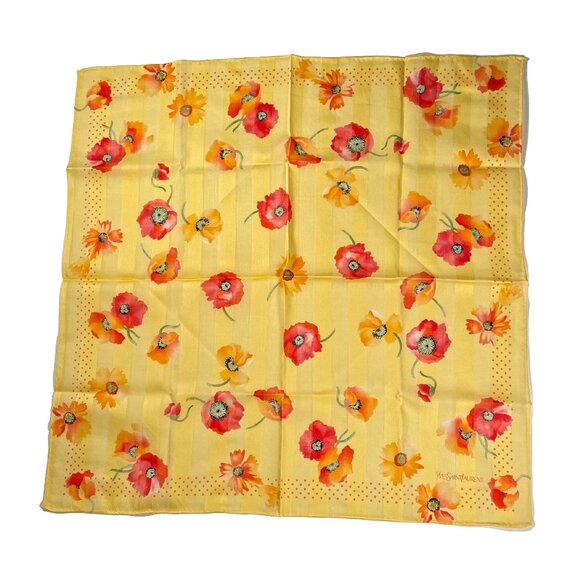 Yves Saint Laurent Accessories - Vintage Yves Saint Laurent Cotton Floral Scarf Poppy Print Rolled Hem